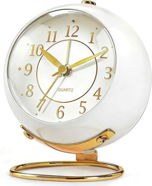 Analog Alarm Clock, Retro Small Desk Clock with Night Light, Backlight Cute Simple Metal Design, Silent Non-Ticking, Battery Powered, for Bedroom,Travel,Kitchen,Bedside Desktop Decor by Unknown