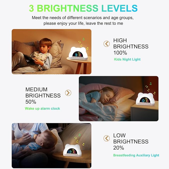 Azyh Alarm Clock for Kids, Ok to Wake Clock with Green Light Red Light, Children's Sleep Trainer,10 Ringtones,3 Brightness, Dual Alarms, Digital Alarm Clock for Adults Boy Girl Toddler Bedroom - Image 7