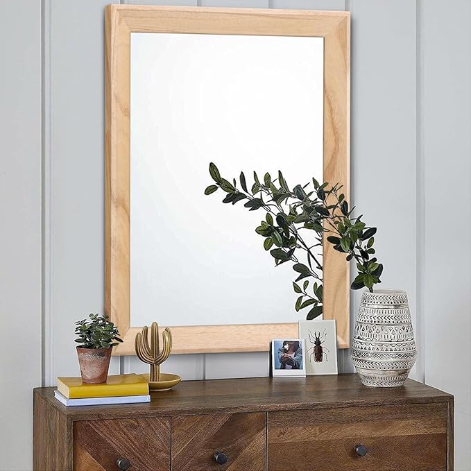AAZZKANG Rustic Mirrors for Wall Rectangle Wood Frame Mirror Large 28"x20" Decorative for Farmhouse Bedroom Bathroom Living Room Large