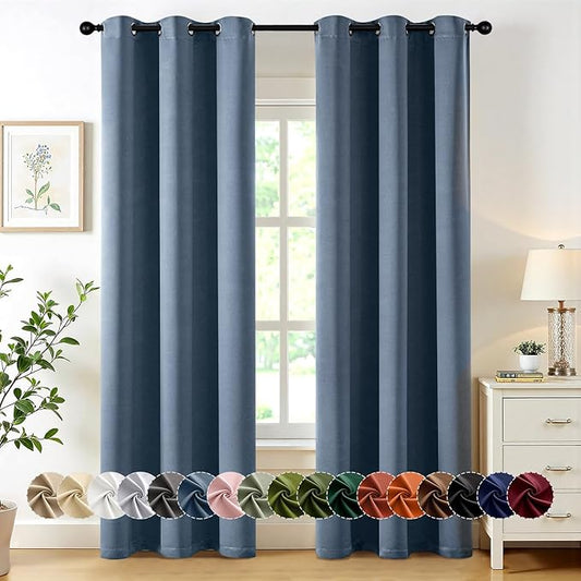 MIULEE Stone BlueBlackout Curtains for Bedroom Living Room 84 Inches Long 2 Panels, Thermal Insulated Room Darkening Drapes Grommet Noise Reducing Light Blocking Window Treatments 40x84 Inch