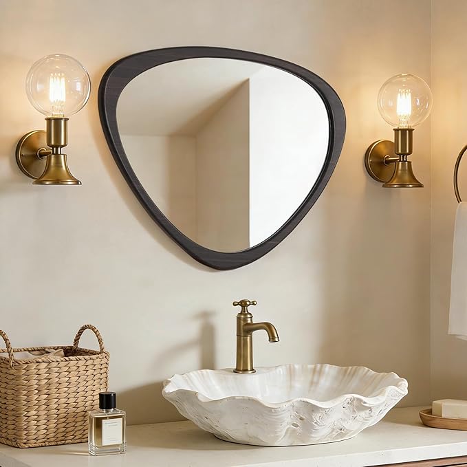 WallBeyond Asymmetrical Mirror, Irregular Wall Mirror, Wall Mirrors Decorative for Bedroom Living Room Entryway Hall, Wood Mirror for mid Century Modern Decor 25" H x 20" W, Dark Brown