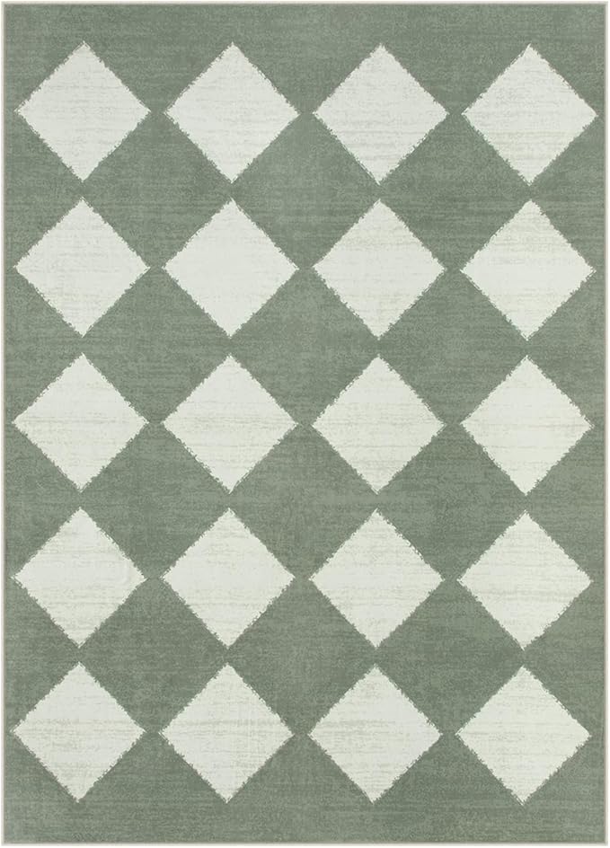 Lahome Zelie Checkered Washable 5x7 Rugs for Living Room Green Rug for Bedroom, Soft Dining Room Rugs for Under Table, Diamond Trellis Throw Carpet for Entryway Dorm Kids Playroom (5'x7',Green)