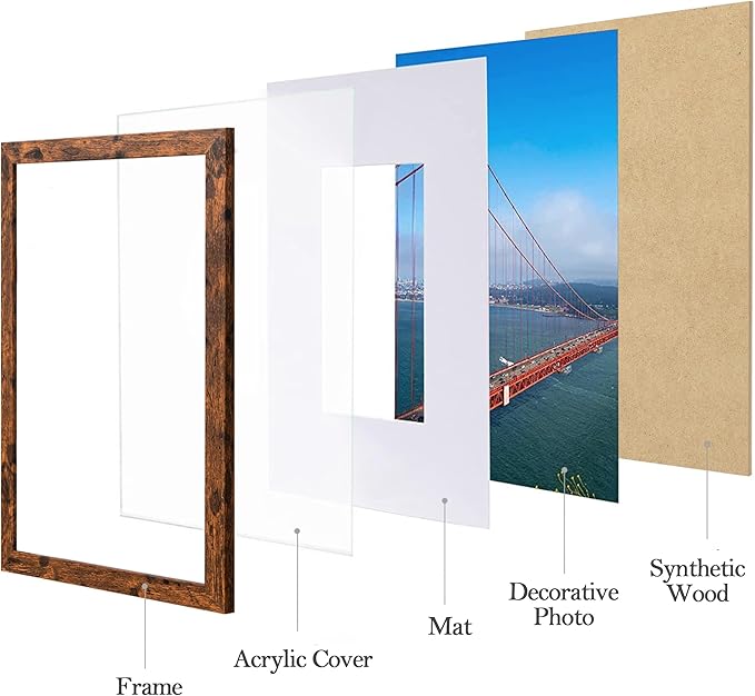 eletecpro 12x12 Picture Frames Set of 9 with Mat for 8x8 Photos or without Mat for 12x12, Square Gallery Wall Decor Collage for Picture Display, Rustic Brown Frame Set for Wall Hanging