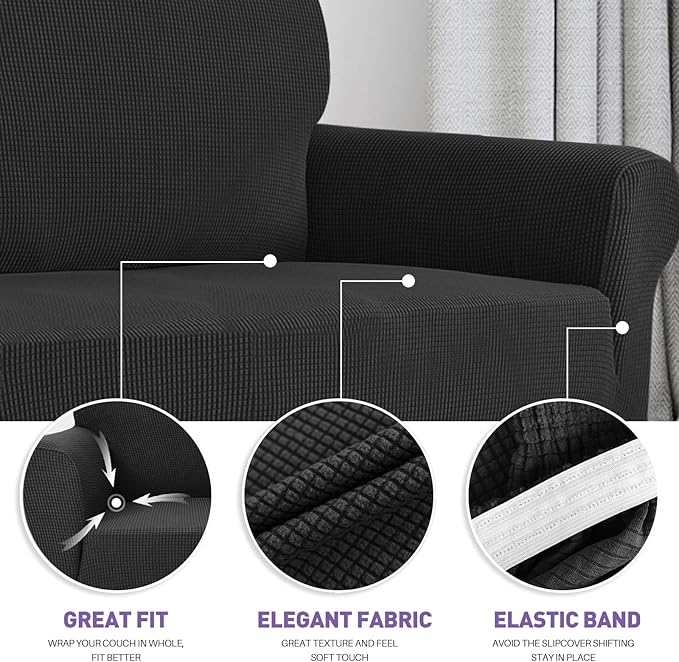 ZNSAYOTX Stretch Oversized Couch Cover Universal Sofa Covers for Living Room Dogs Pet Furniture Protector Spandex Extra Large Sofa Slipcovers with Anti Slip Foam Sticks (Black, XL Sofa)