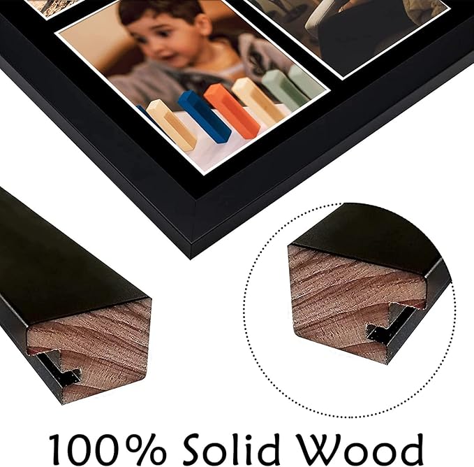 Golden State Art, Set of 6, 12x24 Black Wood Picture Frame - Black Mat for 8x10 And 5x7 Photos - Tempered Glass, Sawtooth Hanger, Swivel Tabs - Wall Mounting - Great for Gift