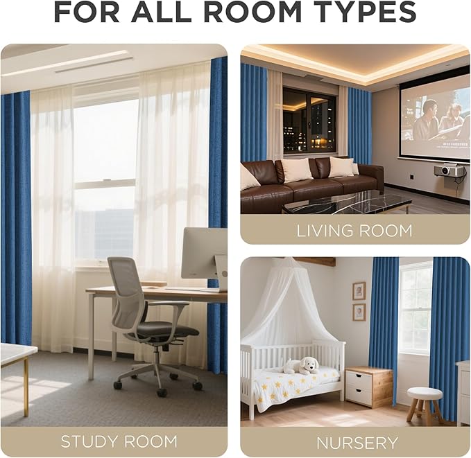 Joydeco Blackout Curtains for Bedroom - 120 Inch Long 100% Light Blocking 2 Panels Navy Blue Drapes, Thermal Insulated Room Darkening Curtains, Linen Textured for Living Room, Rod Pocket & Back Tabs