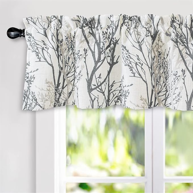 DriftAway Tree Branch Linen Lined Valance Double Layer Thermal Insulated Room Darkening Blackout Valances 3 Inch Rod Pocket Short Window Valance for Living Room Bathroom 52 Inch by 14 Inch Gray