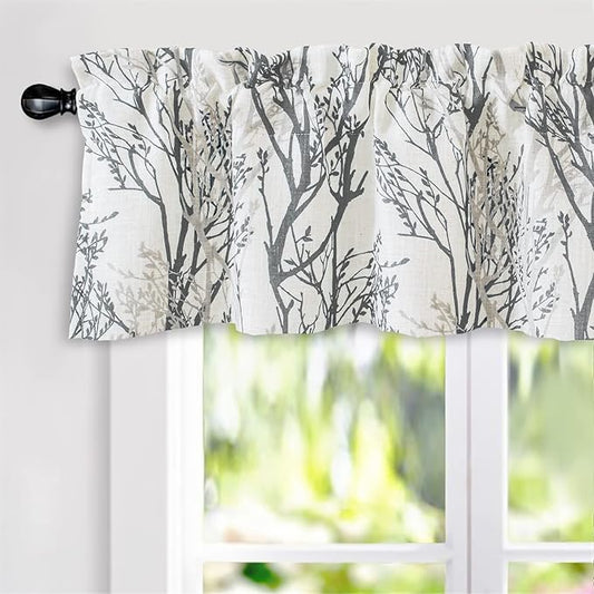 DriftAway Tree Branch Linen Lined Valance Double Layer Thermal Insulated Room Darkening Blackout Valances 3 Inch Rod Pocket Short Window Valance for Living Room Bathroom 52 Inch by 14 Inch Gray