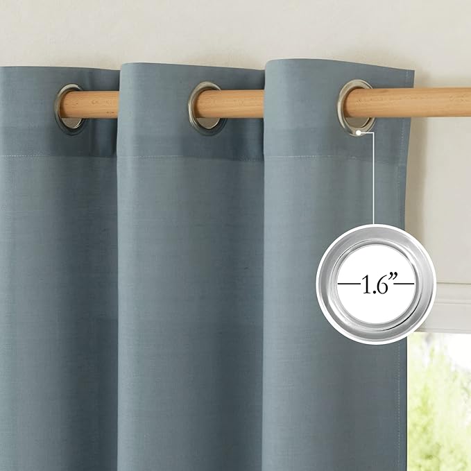 NICETOWN Flax Stone Blue Linen Curtains for Room Divider, Grommet Top Thick Flax Semi Sheer Vertical Drapes Privacy Assured with Light Filtering for Sliding Glass Door, W68 x L84, 2 Pieces