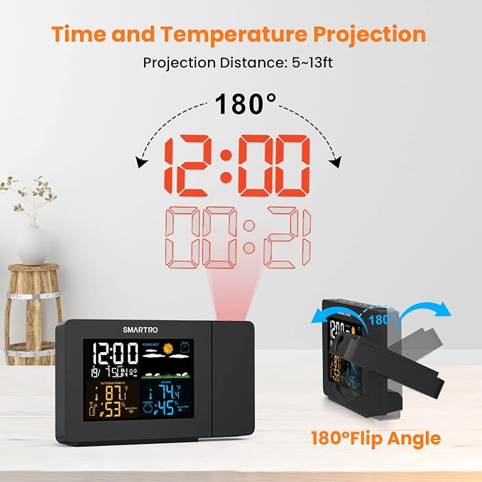 SMARTRO SC91 Projection Alarm Clock for Bedrooms with Weather Station - Image 3