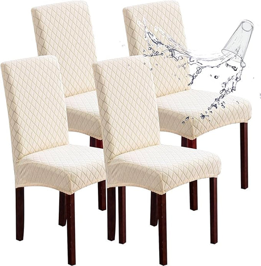 Genina 100% Waterproof Chair Covers for Dining Room Set of 4, Large Dining Room Chair Covers Protectors Stretch Kitchen Parson Chair Slipcovers for Home, Restaurant (Large, Argyle-Beige)