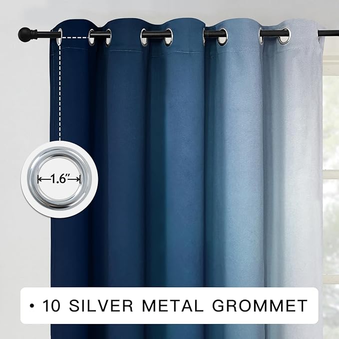 COSVIYA Curtains & Drapes Ombre Blue Curtains 84 inch Length 2 Panels, Grommet Room Darkening Light Blocking Insulated Thermal Gradient Window Curtains for Bedroom/Living Room,62x84 inches