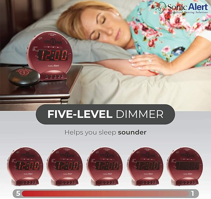 Sonic Alert Sonic Bomb Dual Alarm Clock with Bed Shaker, Red Vibrating Alarm Clock Heavy Sleepers, Battery Backup | Wake with a Shake - Image 3