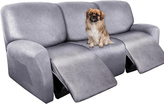 ANARACHON Recliner Couch Cover Leather Look Recliner Sofa Covers for 3 Cushion Reclining Sofa Slipcovers 8-Pieces Furniture Protector Spandex Fabric Washable (3 Seater, 01 Marbling)