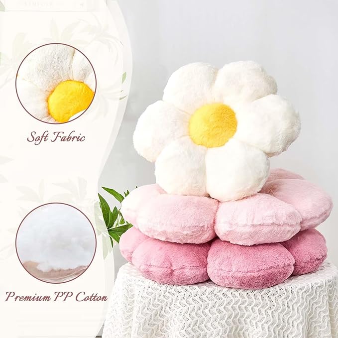 Kcvvcr White Flower Pillow, 17.7" Flower Shaped Plush Decorative Throw Pillow for Bed
