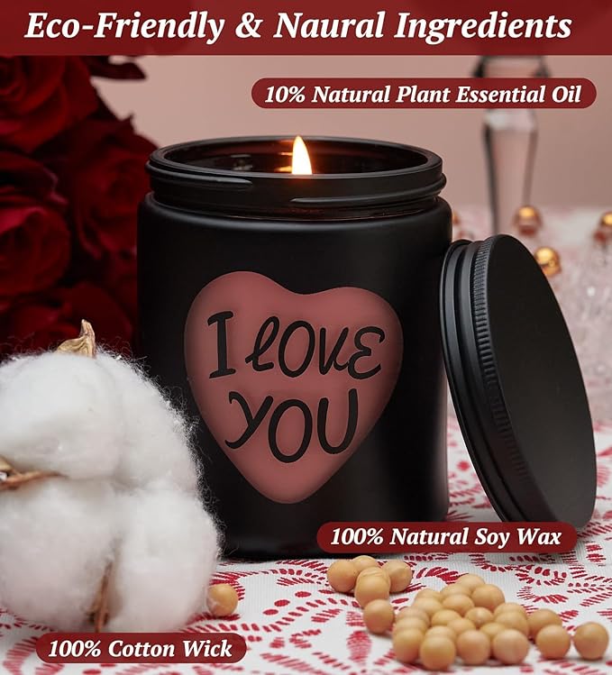 Valentine's Day Candles,Christmas Gifts for Girlfriend Women, Rose Scent,Holiday Candle Gifts for Mom,Partner, Perfect for Birthday, Xmas,Home Décor,Over 40 Hours of Burn Time, 100% Soy Wax