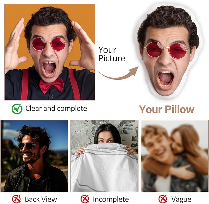 Custom Funny Throw Pillow for Men Women, Personalized Pet Face Pillow, White Elephant Gifts Photo Birthday Funny Gifts for Family Couple Pet