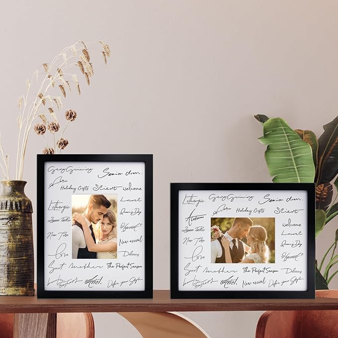 Egofine 11x14 Picture Frames Made of Solid Wood 2 PCS Black Covered by Plexiglass - for Table Top and Wall Mounting for Pictures 8x10 or 5x7 with Mat Horizontally or Vertically Display Photo Frame