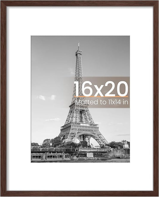 upsimples 16x20 Picture Frame, Display Pictures 11x14 with Mat or 16 x 20 Without, Wall Hanging Poster Frame, Brown, 1 Pack