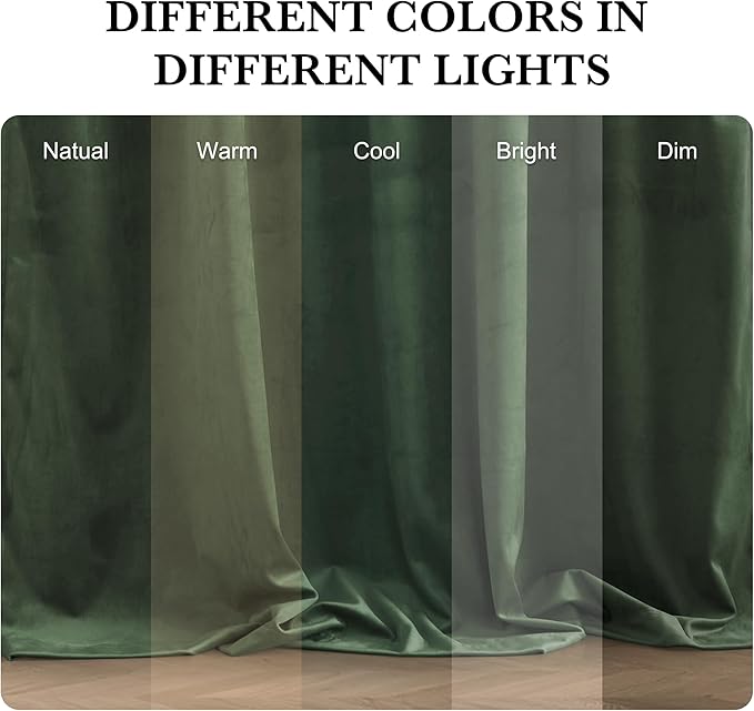 RYB HOME Elegant Green Velvet Curtains 96 inches Long, Light Blocking, Thermal Insulated, Stylish Velvet Drapes with Hook Belt for Cozy Home Aesthetics, 62" W x L96 L, 2 Panels Set