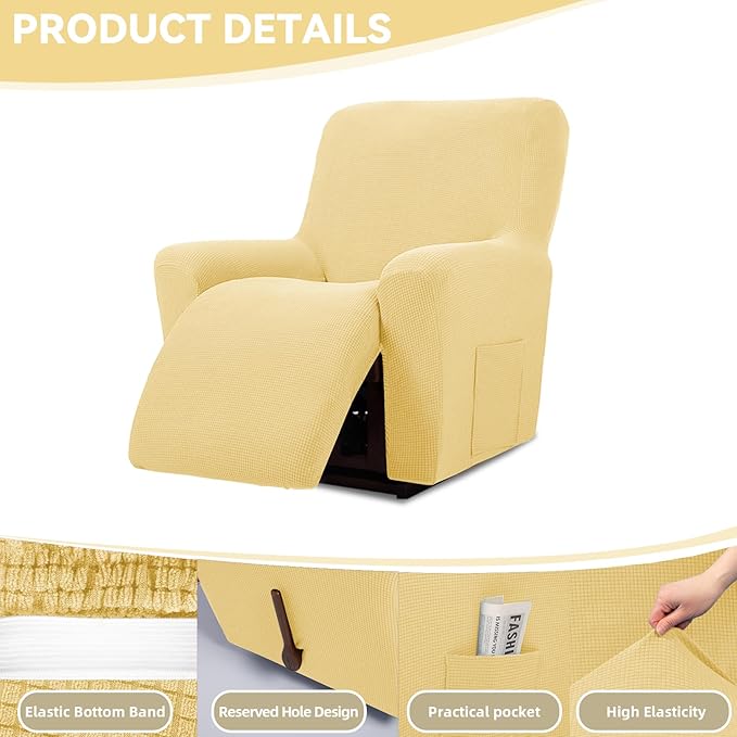Cupuamon Recliner Chair Covers,Lazy Boy Recliner Covers Stretch Reclining Covers 1 Piece Furniture Protector with Elastic Bottom for Dog,Kids-Champagne