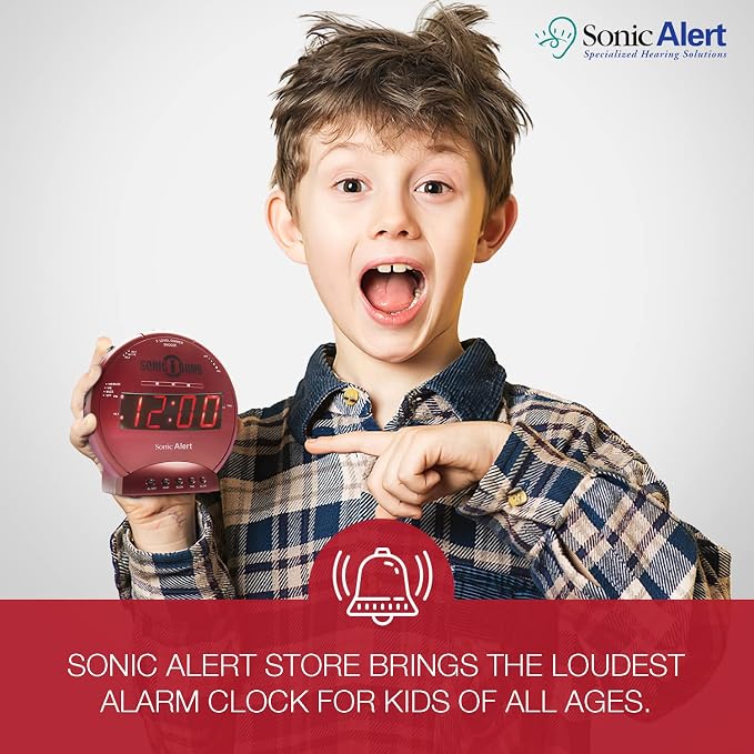 Sonic Alert Sonic Bomb Dual Alarm Clock with Bed Shaker, Red Vibrating Alarm Clock Heavy Sleepers, Battery Backup | Wake with a Shake - Image 9
