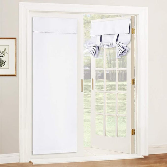 RYB HOME Privacy French Door Cover, Room Darkening Front/Tricia/French Door Window Curtains Tie up Shade for Sightseeing, W30 x L80 inch, 1 Panel, Pure White