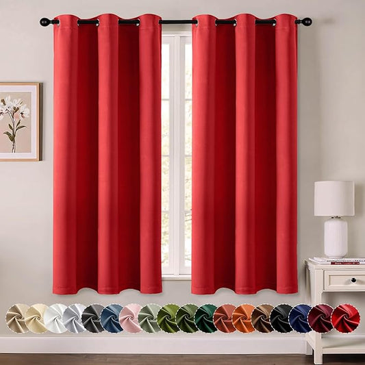 MIULEE Christmas Red Blackout Curtains for Bedroom Living Room 45 Inches Long 2 Panels, Thermal Insulated Room Darkening Drapes Grommet Noise Reducing Light Blocking Window Treatments 40x45 Inch