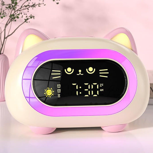 ANALOI Alarm Clock for Kids, Kids Alarm Clocks for Girls with Sleep Training Dual Alarm Eye Protection Auto Off Timer 10 Color Night Light, Cat Ok to Wake Clock, Gifts for Kids Girls by ANALOI