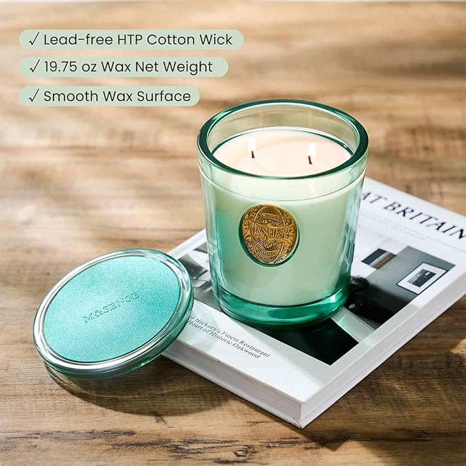 M&SENSE Two-Wick Eucalyptus Mint Candle for Relaxation | 120-Hour Burn Aromatherapy Soy Candle | Calming Stress Relief & Home Fragrance | 19.8 OZ Luxury Scent for Bedroom, Office & Gift