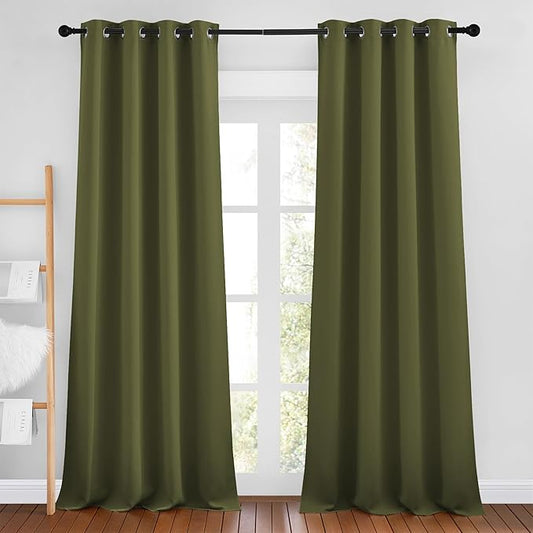 NICETOWN Olive Curtains 102 inches Long, Grommet Thermal Insulated Solid Blackout Curtains Privacy Window Treatments for Bedroom/Living Room, W46 x L102, 2 Panels