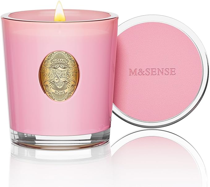 M&SENSE Peony Blush Scented Candle | Pink Candle for Home Decor, Gift for Women | 9.2 oz Soy Wax Candle Set for Relaxation, Gifting