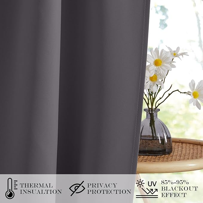 NICETOWN Thermal Insulated Window Curtains for Winter, Heavy Thick Solid Kitchen Door Curtain, Rod Pocket French Front Door for Classroom/Patio Glass, 36 x 80 inches, 1 PC, Grey