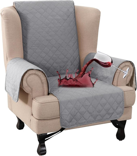 Turquoize 100% Waterproof Wing Chair Cover Wing Armchair Slipcovers Chair Couch Protector Triple Non-Slip Sofa Slipcover for Wing Chair Furniture Protector for Pets, Kids,Dog (Wing Chair, Dove Gray)