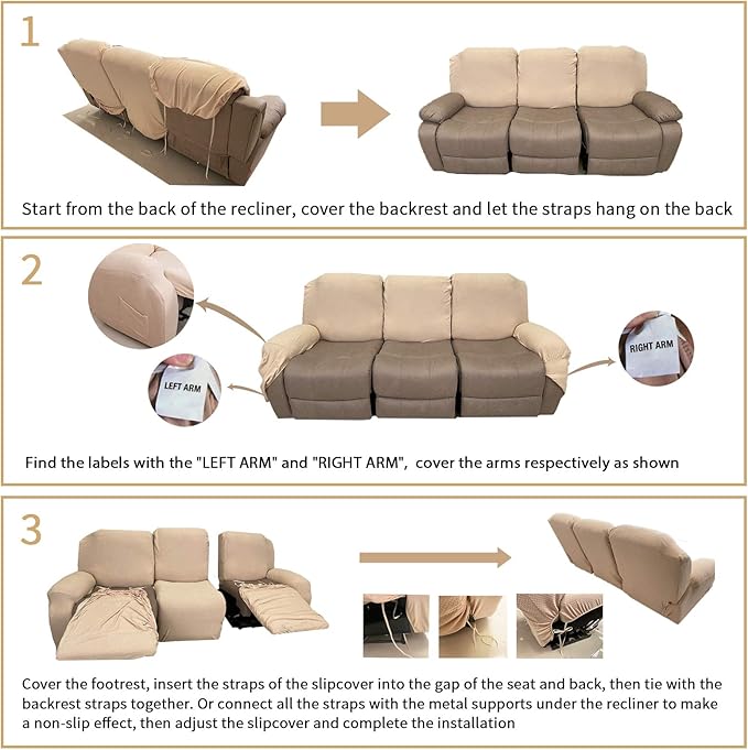 JIVINER 8-Piece Recliner Sofa Covers Stretch Jacquard Couch Covers for Recliner Slipcovers for Living Room 3 Cushion Soft Recliner Protector with Pocket (Sofa Recliner, Dark Coffee)