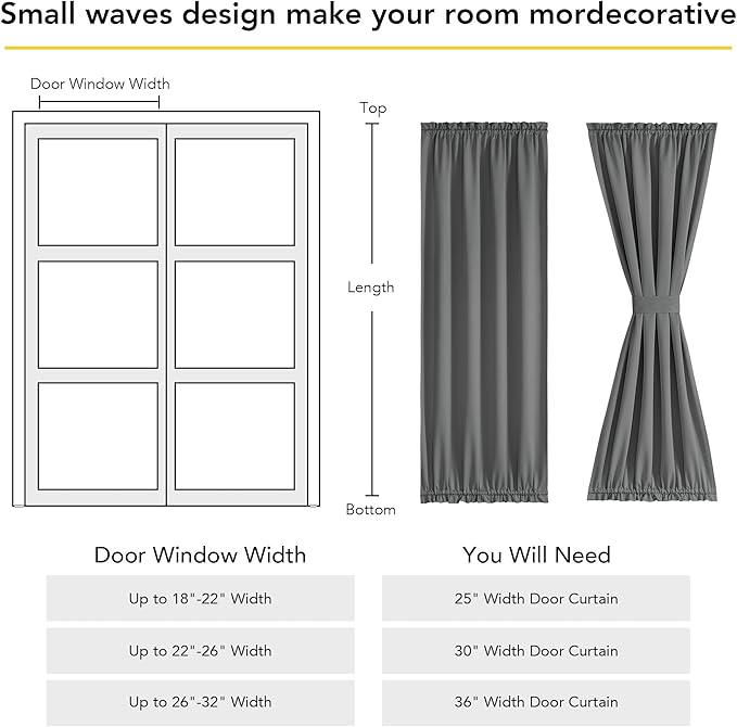 NICETOWN Grey Door Curtains, 36 inch Wide Thermal Insluted Blackout Privacy Slight Window Curtain with Rod Pocket for French Door, Classroom Lockdown Shade for Pricacy, 1 PC, W36 x L72