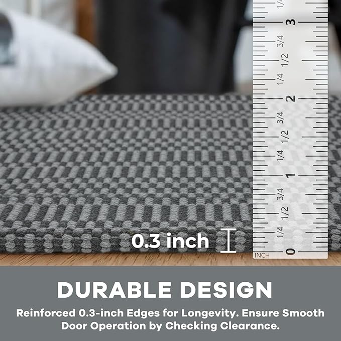 KOZYFLY Washable Area Rug for Living Room 6x9 Ft Bedroom Rug with Runner Backing Braided Cotton Dining Room Rug, Large Floor Carpet for Living Room Dining Room, Grey/Charcoal Grey