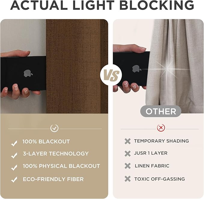 Joydeco Linen Blackout Curtains for Bedroom - 100% Light Blocking 1 Panels, Cappuccino Drapes 100" W x 96" L, Thermal Insulated Room Darkening Curtains for Living Room, Rod Pocket & Back Tabs