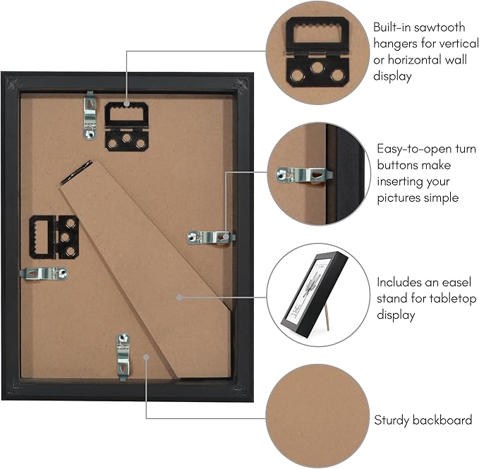 Americanflat 6x8 Picture Frame with Shatter-Resistant Glass - Use as 5x7 Frame with Mat or Display 6x8 Photo Without Mat - Soho Collection - Deep Molding Picture Frames for Tabletop or Wall - Black