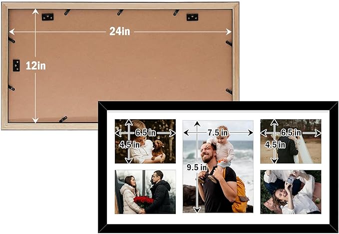 Golden State Art, 12x24 Black Wood Picture Frame - White Mat for 8x10 and 5x7 Photos - Real Glass, Sawtooth Hanger, Swivel Tabs - Wall Mounting - Great for Posters, Weddings, and Engagements