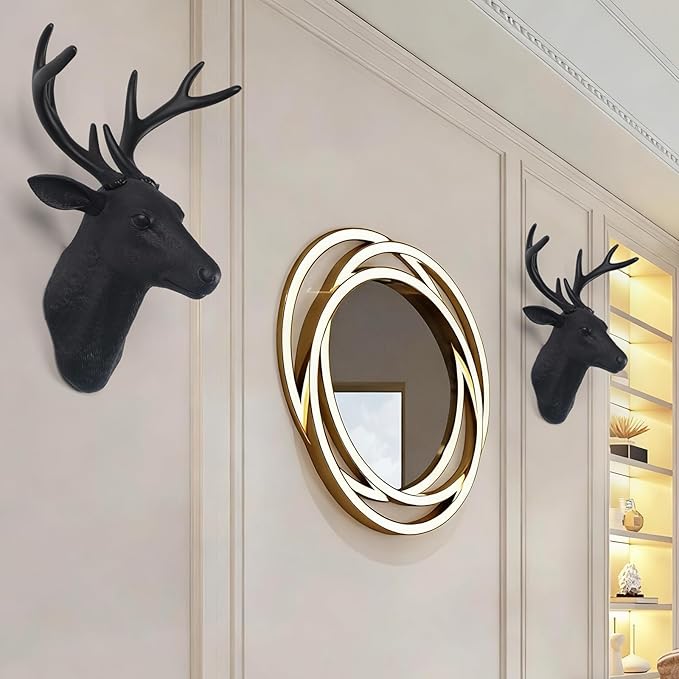 Notakia 20 inch Large Wall Charmers Black Faux Deer Head Faux Taxidermy Animal Head Wall Decor - Handmade Farmhouse Decor - Rustic Wall Decor Deer Antlers