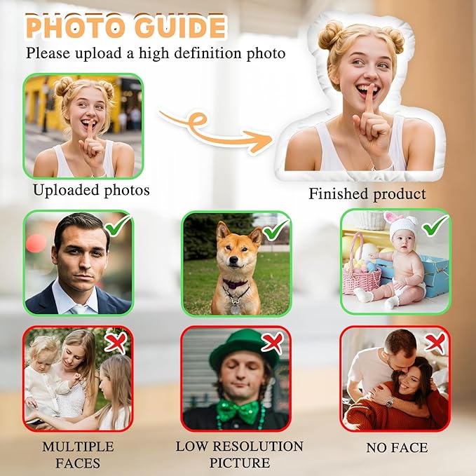 Custom Pillow - Custom Pet Pillow with Photo - Funny Valentines Day Gifts for Boyfriends - Personalized Photo Shaped Dog Cat Face Pillow Gifts - Personalized Gag Gifts - Customized Stuffed Animal