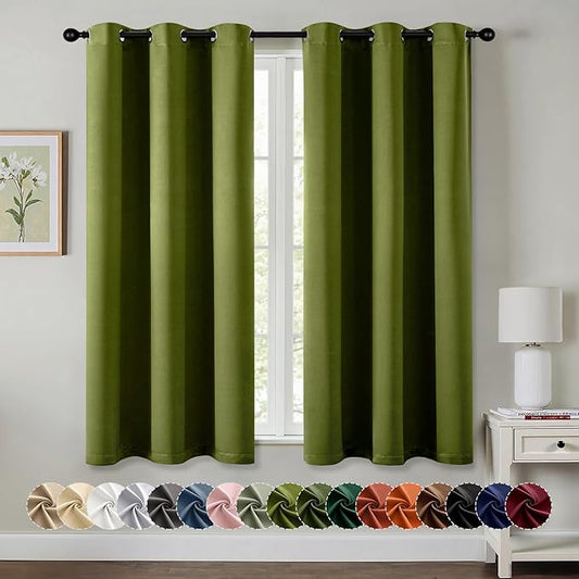 MIULEE Light Olive Green Blackout Curtains for Bedroom Living Room 63 Inches Long 2 Panels, Thermal Insulated Room Darkening Drapes Grommet Noise Reducing Light Blocking Window Treatments 40x63 Inch