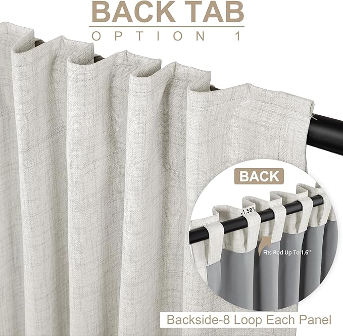 100% Blackout Shield Linen Blackout Curtains for Bedroom 84 Inches Long, Back Tab/Rod Pocket Living Room Drapes, Thermal Insulated Blackout Curtains 2 Panels Set, 50" W x 84" L, Beige