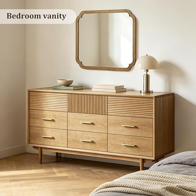 WallBeyond 30" x 36" Rounded Corner Arch Wall Mirror with Wood Frame for Entryway, Living Room or Bedroom Home Decor - Light Woodgrain [30 x 36 inches, Natural Color]