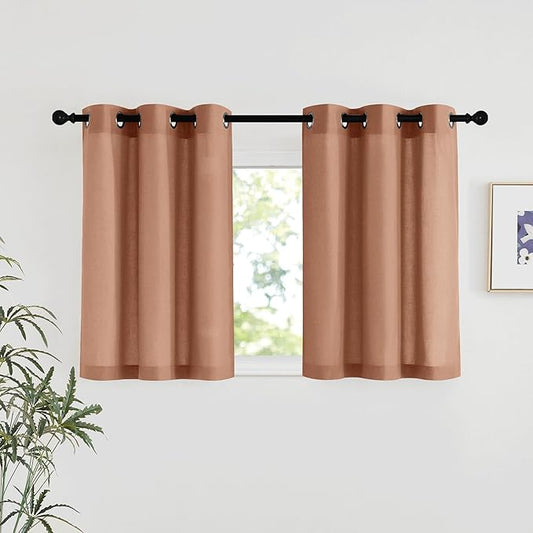 NICETOWN Linen 36 inch Curtains for Kitchen Window, Grommet Thick Flax Linen Terracotta Small Window Treatments Privacy Assured with Light Filtering for Cafe/Kids Room, W42 x L36, 2 Panels