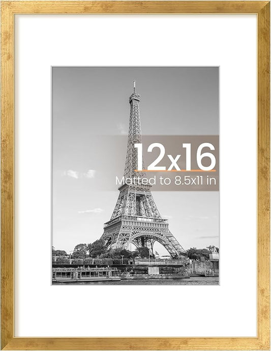 upsimples 12x16 Picture Frame, Display Pictures 8.5x11 with Mat or 12x16 Without Mat, Wall Hanging Photo Frame, Bronze, 1 Pack