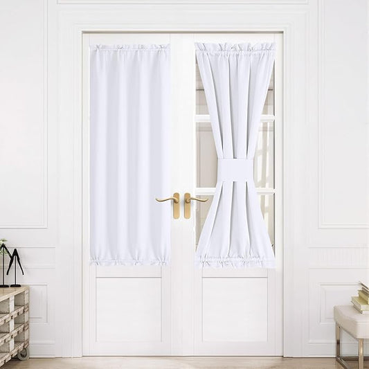 NICETOWN Blackout French Door Curtains, Privacy Door Curtains for Window, 30 X 64 Inch Room Darkening Blinds, Thermal Insulated Window Shades for Bedroom, 1 Panel, Pure White