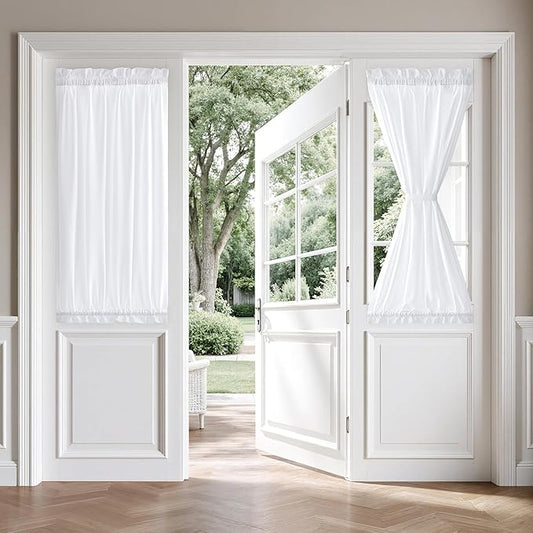 MIULEE Non-See-Through Sidelight Curtains for Front Door, Privacy Semi Sheer Curtains for French Doors, Light Filtering Window Drapes with Rod Pocket and Tie Back, White, 26 x 40 inches, 2 Panels