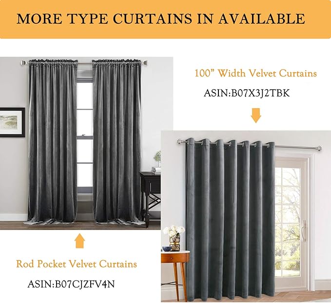 StangH Kitchen Grey Velvet Drapes 63-inch - 2 Panels of Soft Smooth Luxury Velvet Curtains Room Darkening Heat Blocking Grommet Curtain Panels for Study Room/Short Window, W52 x L63, 2 Pcs